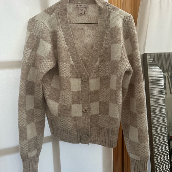 Sincerely Jules Tan Checkered Knit Cardigan - Picture 1 of 4